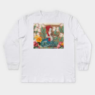 FAIRY MELLUSINA MAKING MUSIC AMONG FLOWERS Weird Medieval Bestiary Kids Long Sleeve T-Shirt